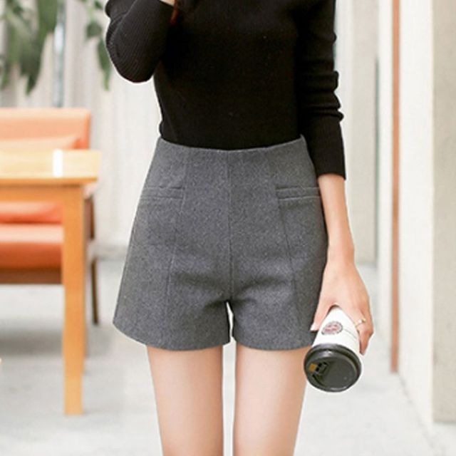 겨울 하이웨이스트 모직 반바지 따뜻한 보온성 여성용
