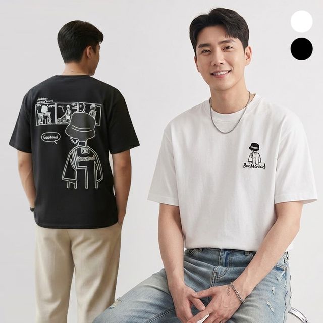 툰그래픽 반팔 기본 면 티셔츠 EL-1008183