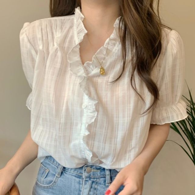 프릴 러플 루즈핏 블라우스 OSM-1007037