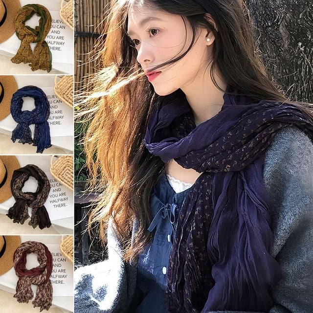 꽃무늬 배색 꽈배기 롱 머플러 EL-1007151