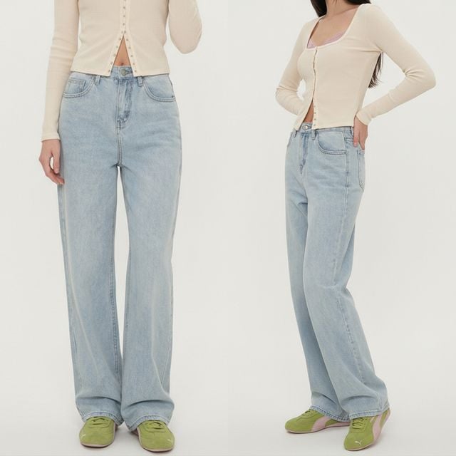 코튼 라이트블루 하이웨스트 롱 데님팬츠 JEB-1006695