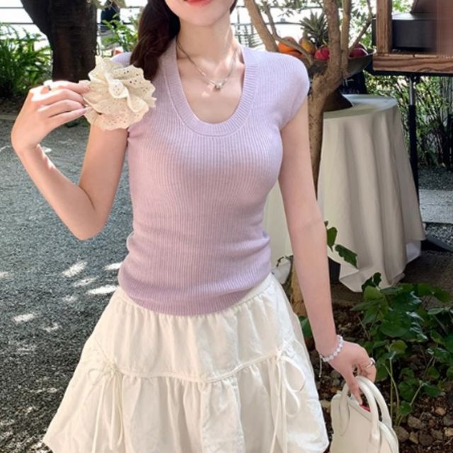 코지 라운드 캡소매 니트탑 JSD-1004255