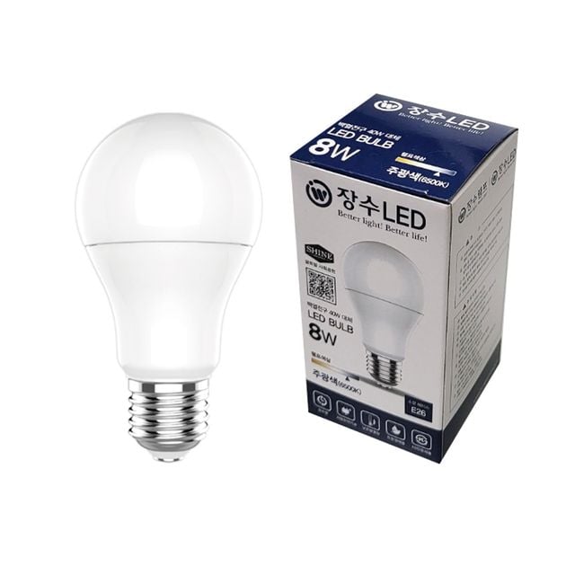장수램프 A19 LED 벌브 전구 8W E26 주광색 다마