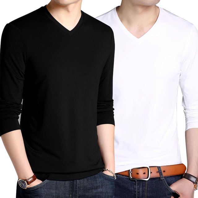 남성 브이넥 긴팔티 기본 무지 레이어드 이너 티셔츠