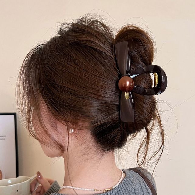 진주버튼 리본 아크릴 집게핀 ELH-105