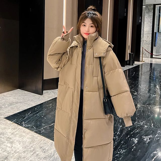 여성 4컬러 베이직 모자 롱패딩 OSM-1006306