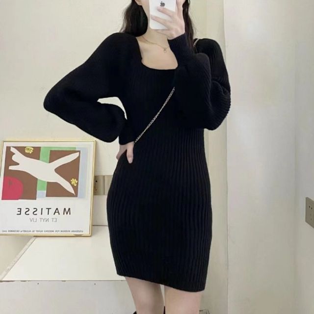 스퀘어넥 니트 미니 숏 원피스 봄 가을 코디 데이트룩