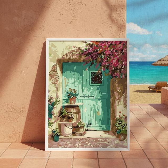 DIY 명화 그리기 40x50cm 파란대문 풍경 이국적 지중해 감성 인테리어 유화 OV-1004475