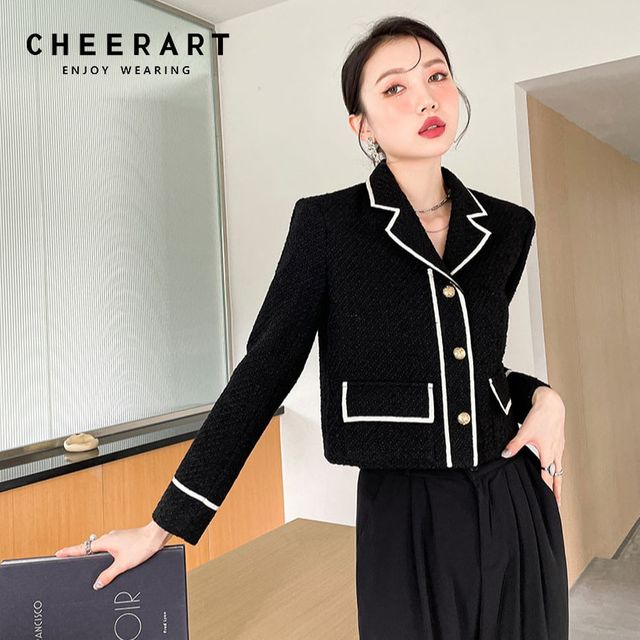 [해외] CHEERART Black Tweed Blazer 여성용 가을 자켓 2021