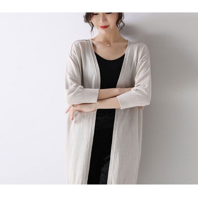 여성용 여름 얇은 오픈형 니트 롱 가디건 코튼