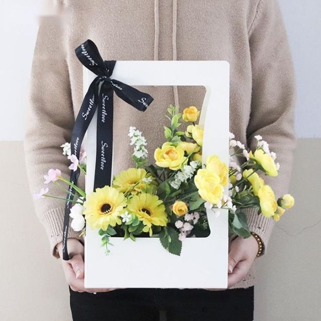 플라워 종이백 꽃포장 선물장식 리본 케이스 10개 세트