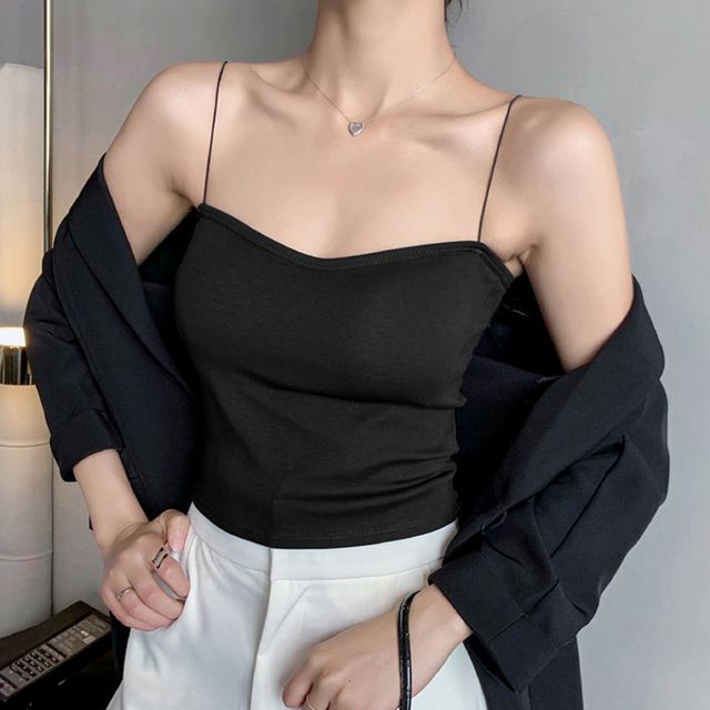 브라 런닝 캡내장 패드 일체형 탈부착 크롭 끈나시