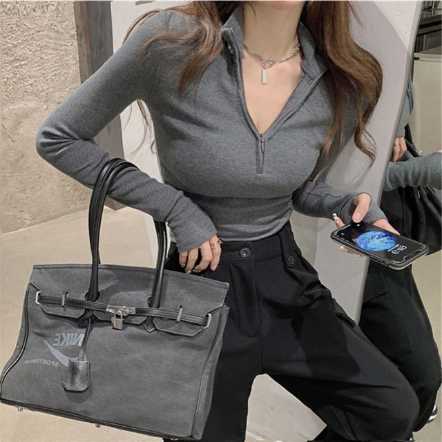 슬림핏 골지 반집업 티셔츠 JSC-d0155