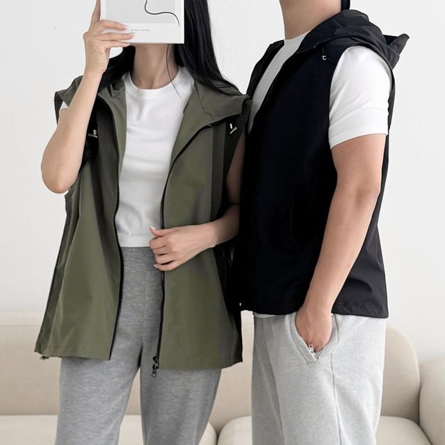 립스탑 남녀공용 오버핏 스트링 후드조끼 SD-1003418