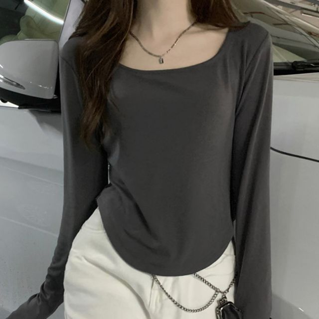 스퀘어넥 언발 슬림 여성 티셔츠 OSM-1006274