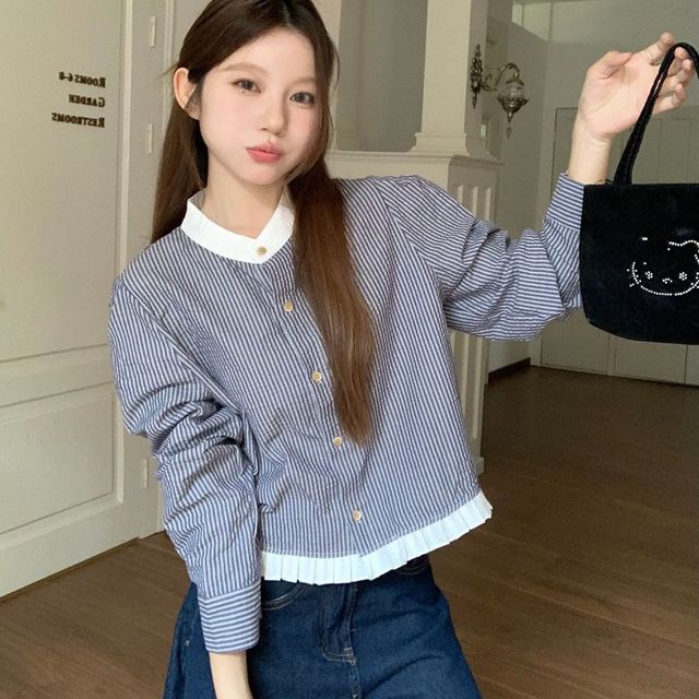 스트라이프 프릴 배색 셔츠 LL-1006586