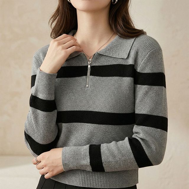 투톤 스프라이트 카라 반집업 니트스웨터 FLS-1006626