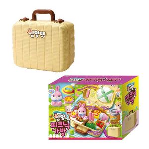 피크닉 가방 핑크 토끼 인형 소꿉 놀이 실내 장난감