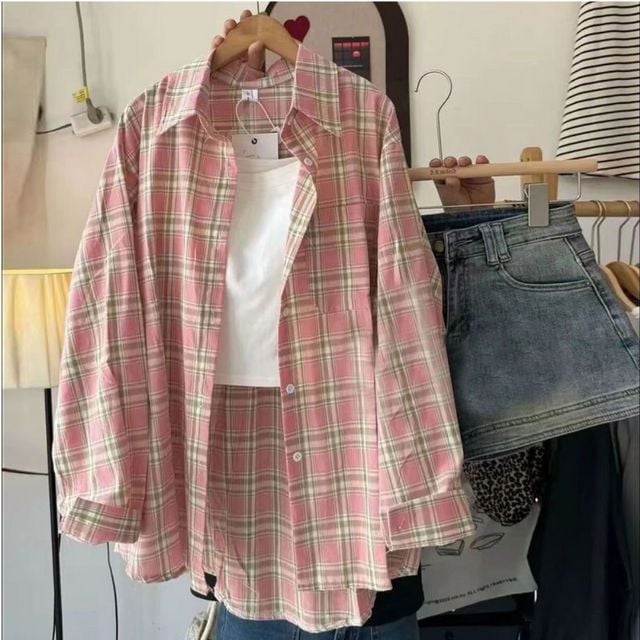 여성 루즈핏 캐주얼 체크 셔츠 남방 JGR-1007350