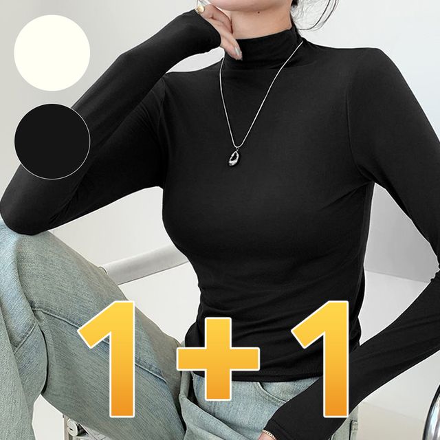 여성 목티 레이어드 스판 이너 터틀넥 폴라티 2P
