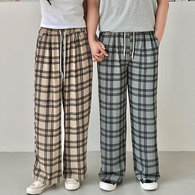 남녀공용 마엘토 체크 투턱 와이드바지 SD-250514