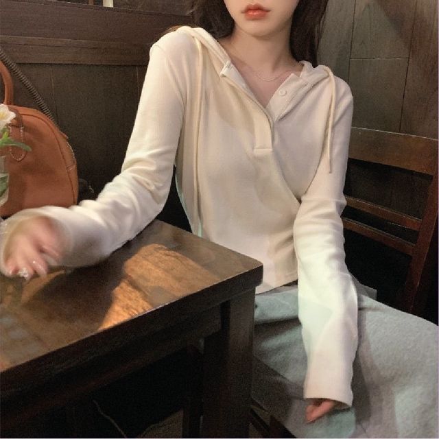 여성 긴팔 단추 후드티 UC-0033