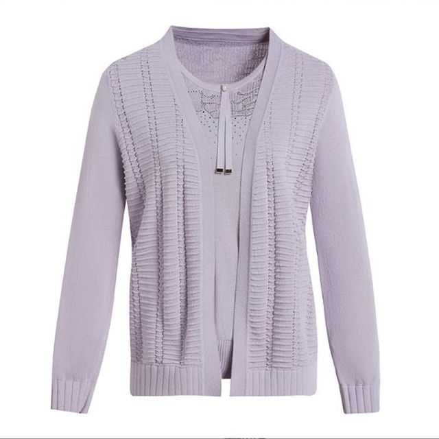 중년 여성 니트 가디건 티셔츠 세트 따뜻한 겨울 패션