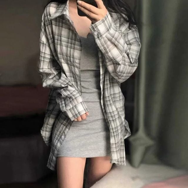 체크 오버핏 체크 긴팔 셔츠 자외선 차단 여름 아우터