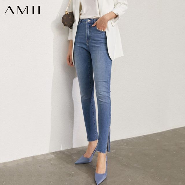 [해외] Amii 미니멀리즘 여름 청바지 여성용 패션 슬릿 하이