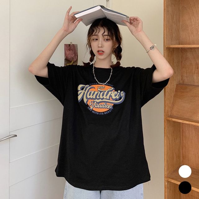 여자 영문 오렌지 라운드 반팔 티셔츠 URK-469