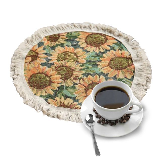 해바라기 털실테두리 38cm 원형 식탁매트 테이블메트