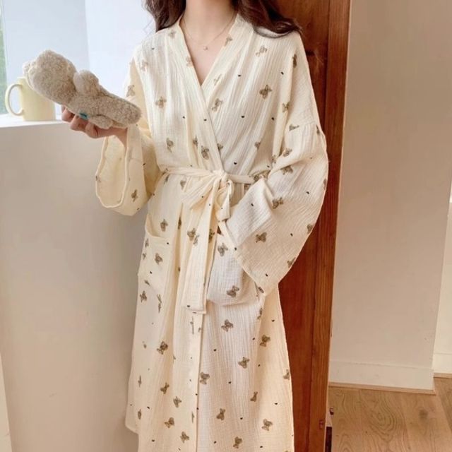 여성 홈웨어 가운 파자마 긴팔 요루면 패턴 잠옷