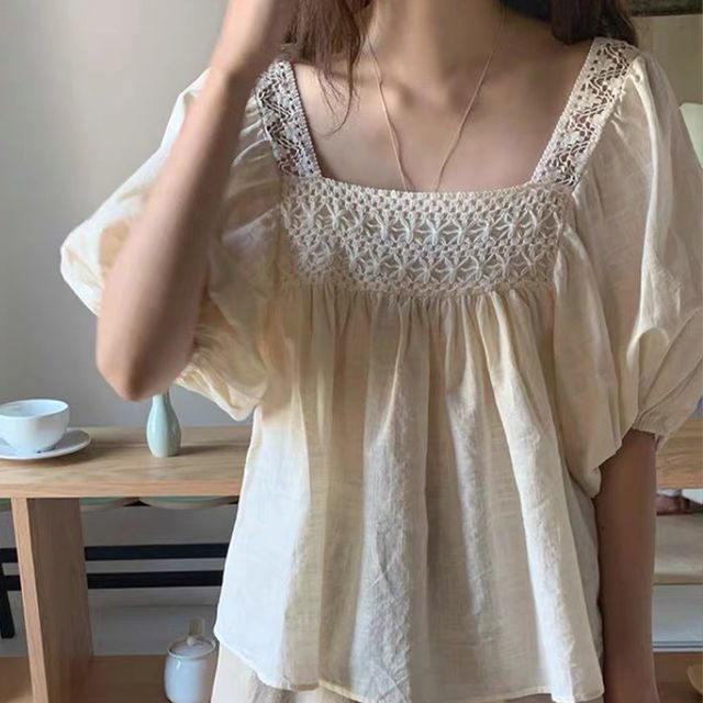 스퀘어넥블라우스 스퀘어넥펀칭블라우스