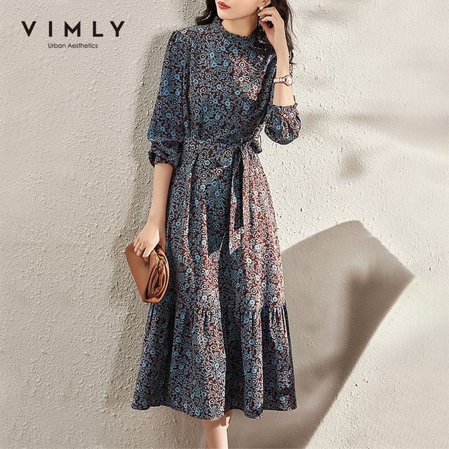 [해외] VIMLY-우아한 빈티지 긴 소매 꽃 드레스 여성용 F8750