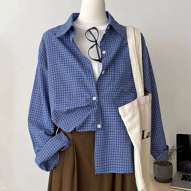 루즈핏 가을 포켓 체크셔츠 남방 LM-0696