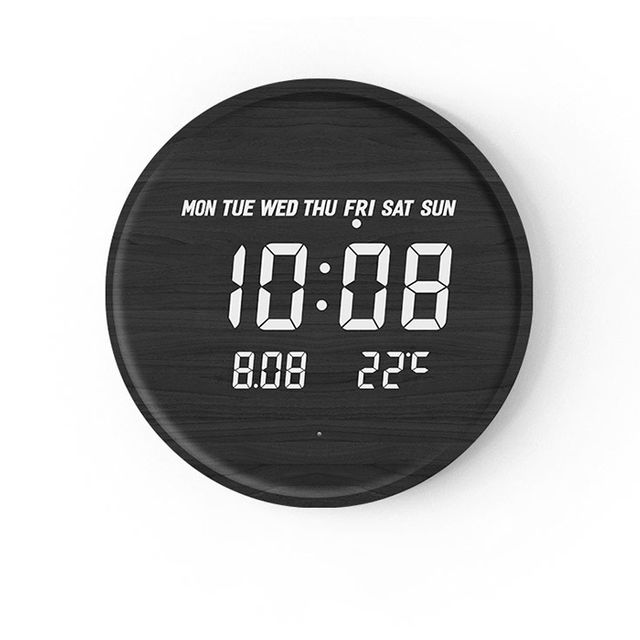 12in LED 원형 우드 벽시계 무소음 시계 영어버전