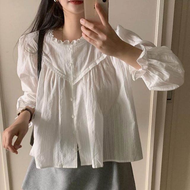 라운드 펀칭 레이스 블라우스 LM-0685