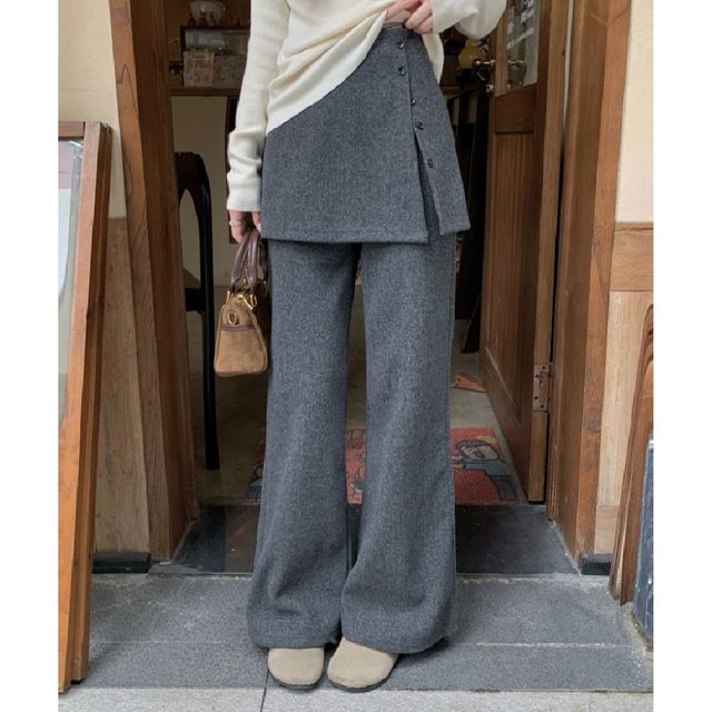 랩스커트 레이어드 밴딩 부츠컷 팬츠 세트 LL-1006130