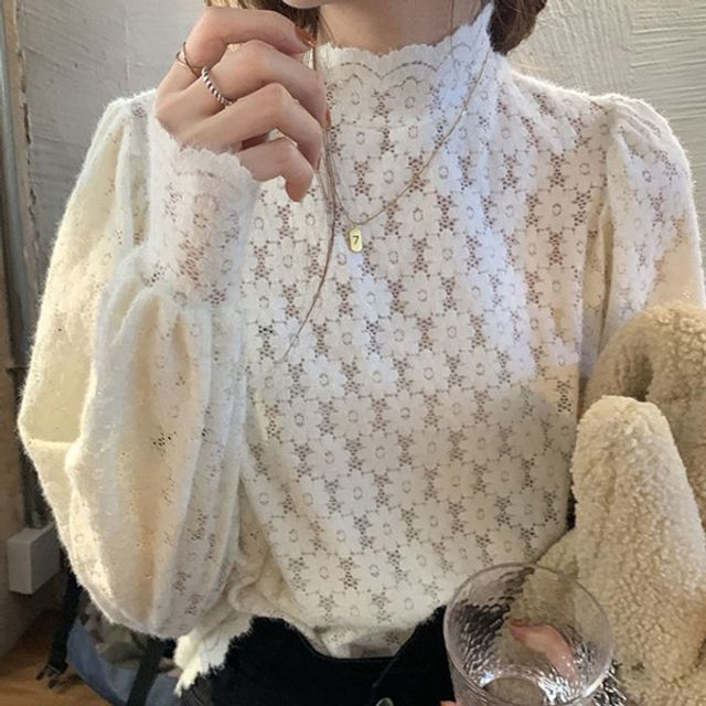 여성 시스루 레이스 터틀넥 블라우스 OSM-1007042