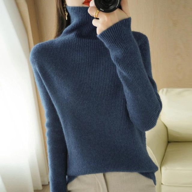[해외] 가을 겨울 새로운 높은 칼라 뜨개질 풀오버 스웨터 여