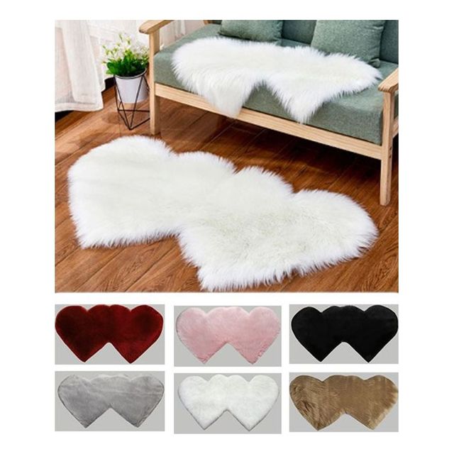 키밍 사랑스러운 쌍하트 장모 발매트 90180 거실 카페트