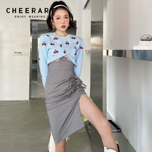 [해외] CHEERART Grey Bodycon High Waisted Pencil Skirt Wo