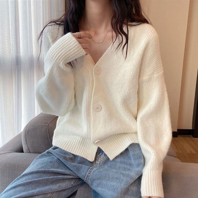 6컬러 브이넥 파스텔 골지 카디건 OSM-1006641