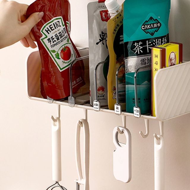 장만A793 벽걸이 7칸 벽고정식 수납케이스 임의간격조정 선반 후크 양념선반대