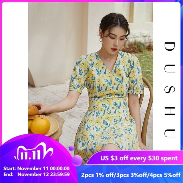 [해외] DUSHU-오피스 레이디 유화 스타일 v넥 드레스 여름 2