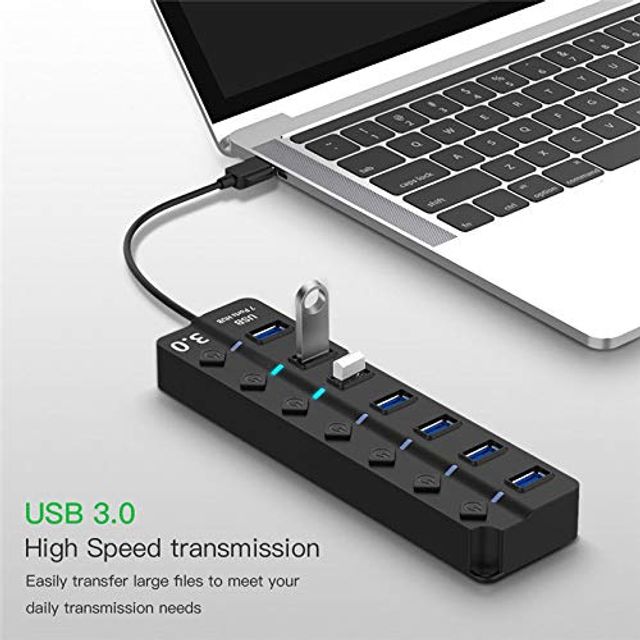 DUDETAO 4 Port USB 3.0 1 Port Fast Charging Hub with ON//Off Switch BYL-3011 White
