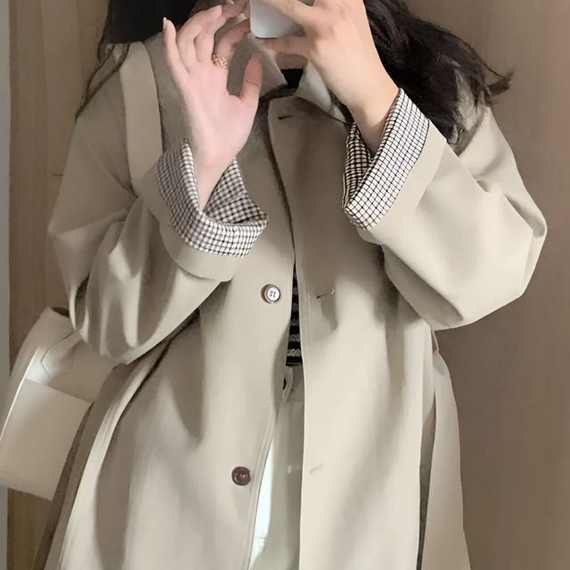 체크 소매 포인트 클래식 베이직 코트 JSC-1004402