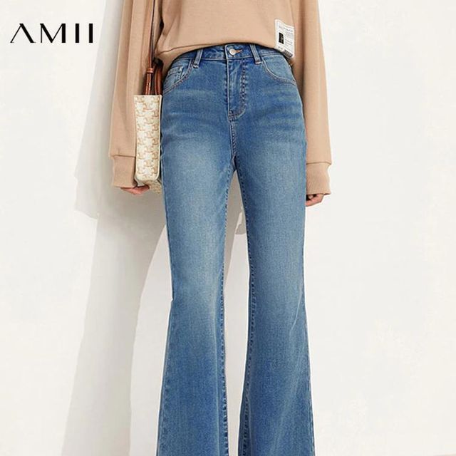 [해외] Amii 미니멀리즘 여성 청바지 패션 하이 웨이스트 팬