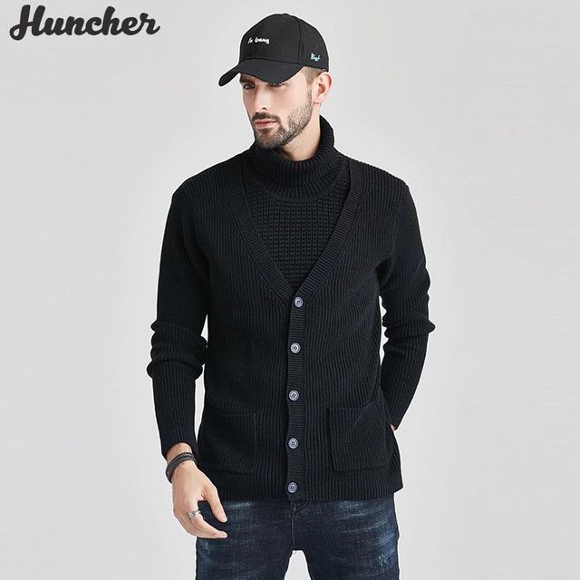 [해외] Huncher 망 가짜 카디 건 터틀넥 스웨터 2021 패션 캐