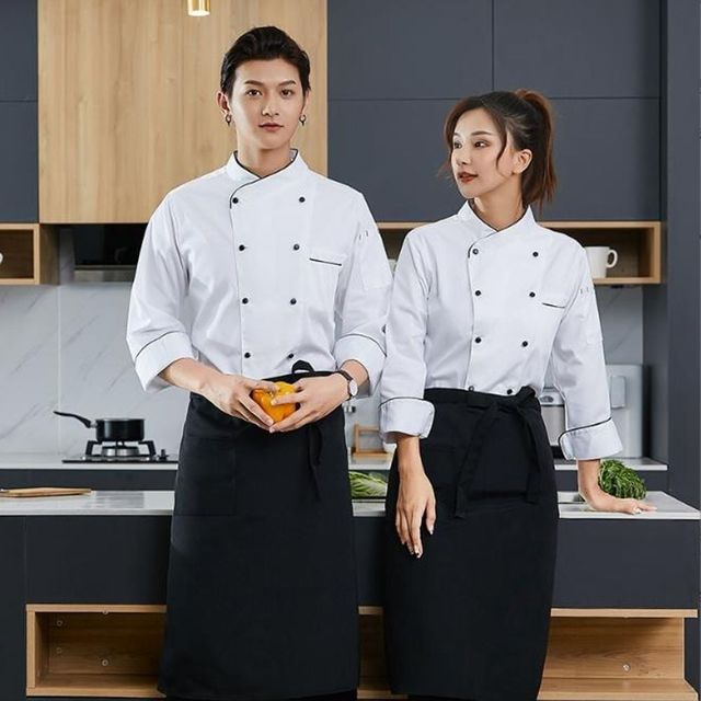 남녀공용 긴팔 조리사복 세트 작업복 조 전문 요리사용